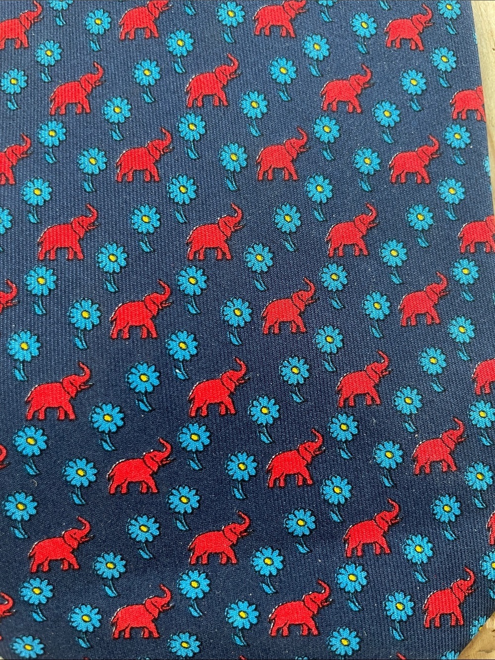Fumagalli’s Italy Silk Tie Red Elephant Preppy Americana Luxury Political Party